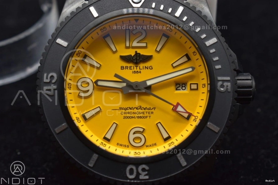 on Rubber Superocean A2824 Black 1:1 Dial Edition Best Strap Bezel TF Yellow 44 Black Automatic 0516